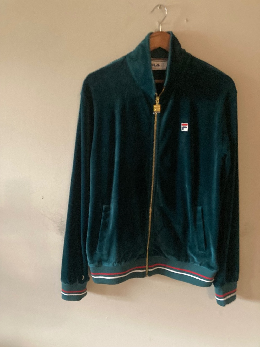 Fila mens' vintage style green velour track jacket, never worn. Size Medium